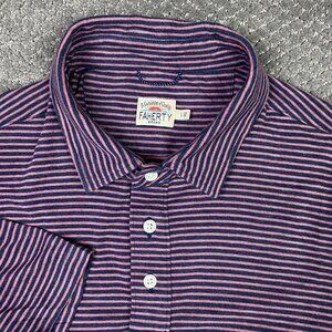 Faherty Movement Polo Shirt Mens Large Navy Blue Pink Striped Stripes Golf